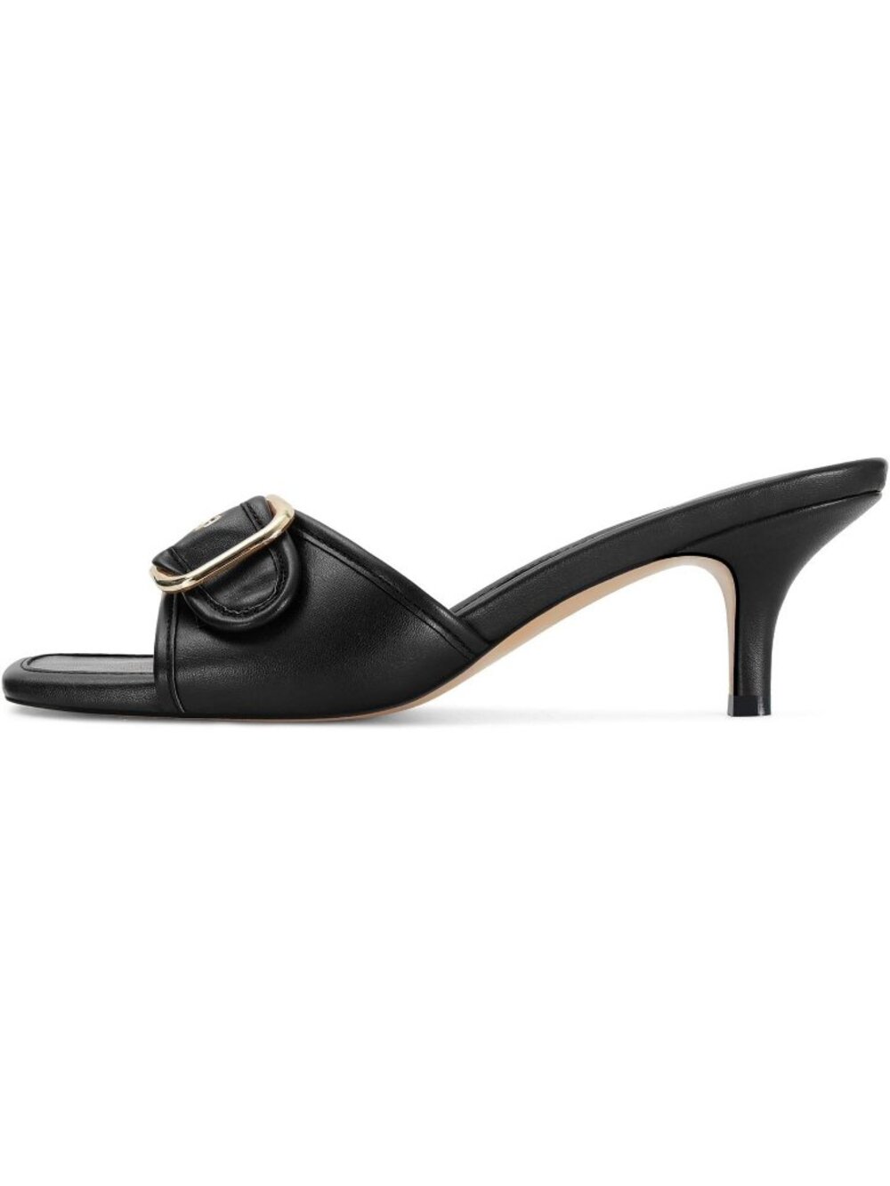 Women's Kitten Heel Stiletto Black Low Heels Slip On Slides Square Open Toe - Picture 6 of 6
